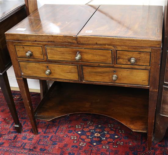 A late George III inlaid mahogany poudreuse W.79cm